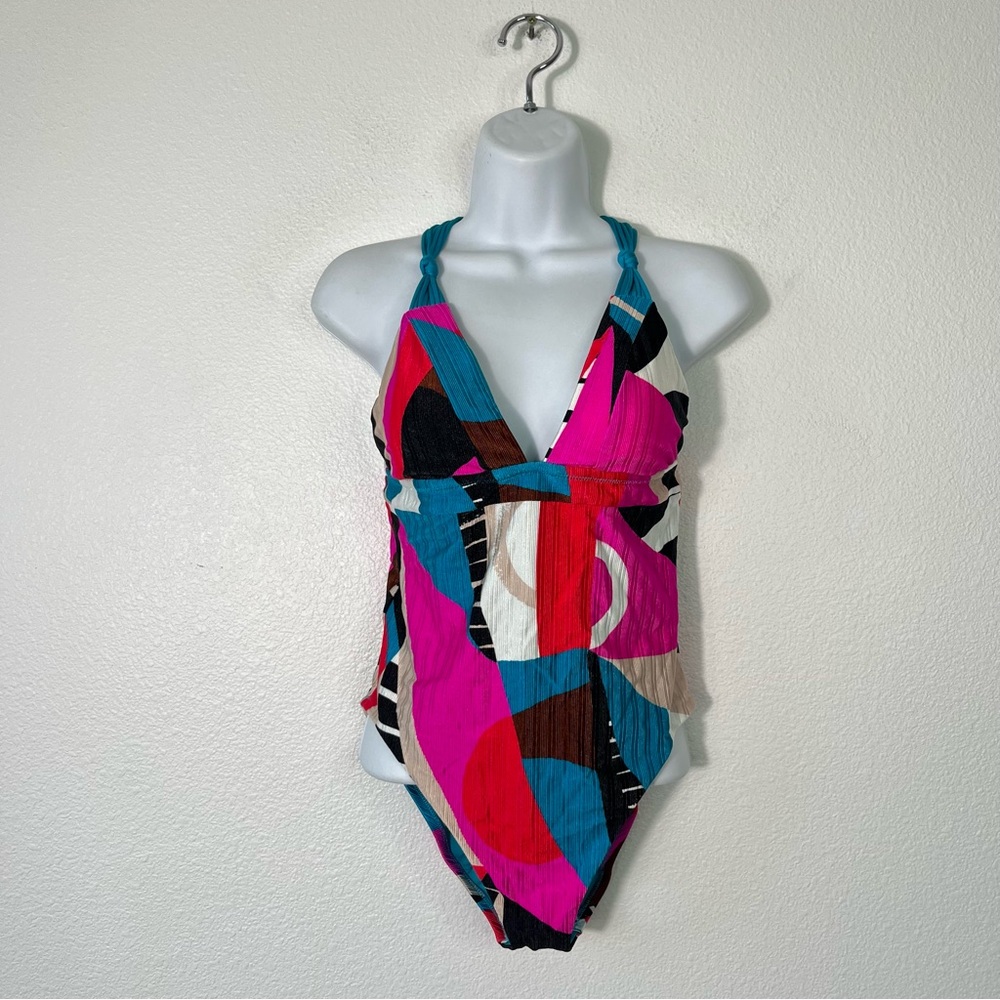 NEW Trina Turk One Piece Plunge Swimsuit Size 6 Retro